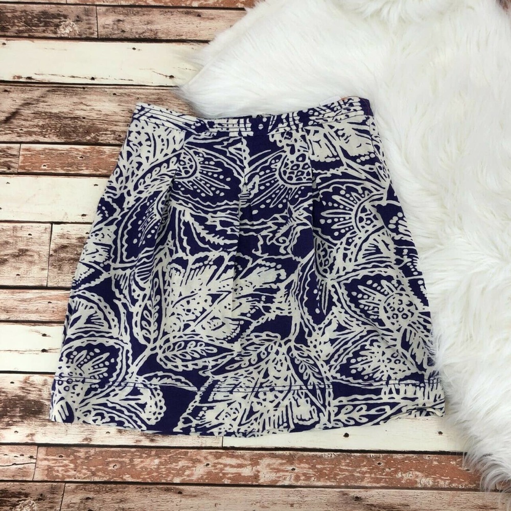 Ann Taylor LOFT Women's Batik Leaf Pattern Above Knee Skirt Sz 4 Purple Linen
